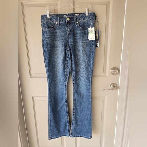 Seven7 Jeans Women Sz 8 Blue Medium Wash Denim Slim Bootcut Studed 34x33 New - Picture 2 of 15